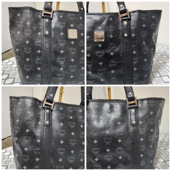 Authentic MCM Visestos Shopping Tote Bag Black/Grey - Picture 5 of 14